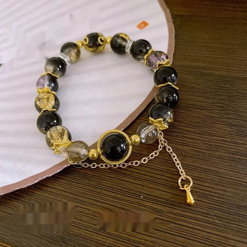 Chinese style glass bamboo leaf bracelet for women with manual craft details.