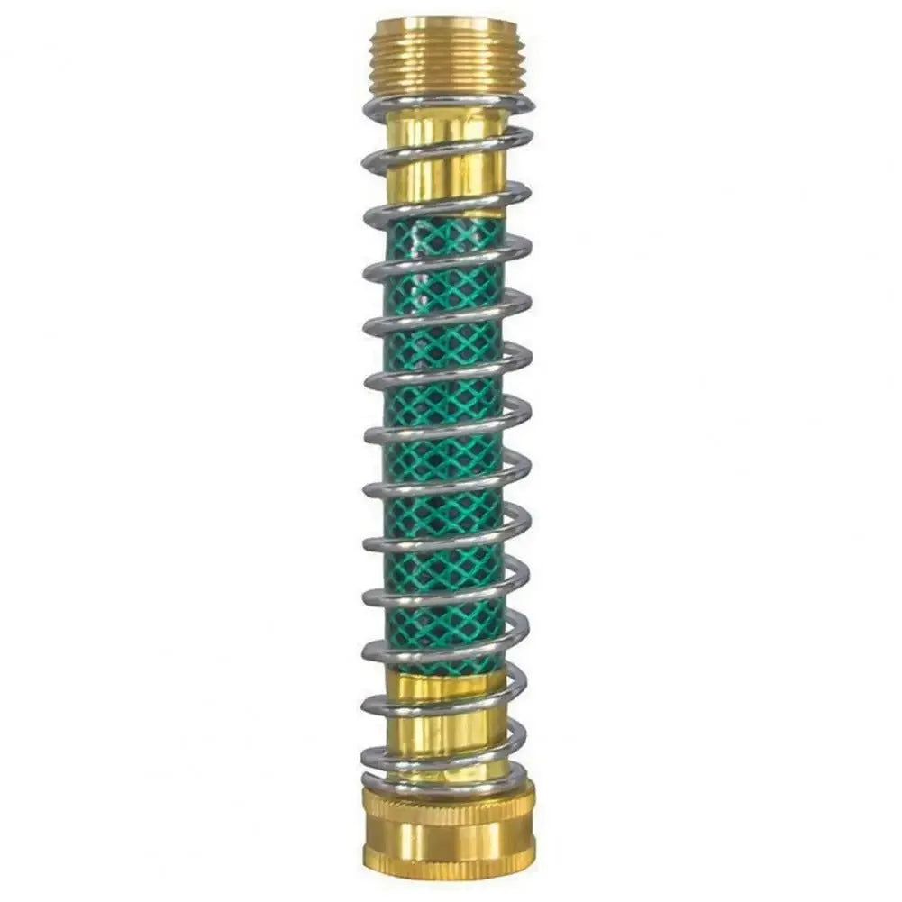 Brass garden hose sprinkler connector with spiral spring mechanism and threaded joints