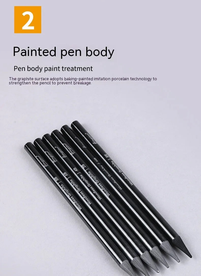 Set of six graphite pencils and three carbonized pencils packaged on a white suction card.