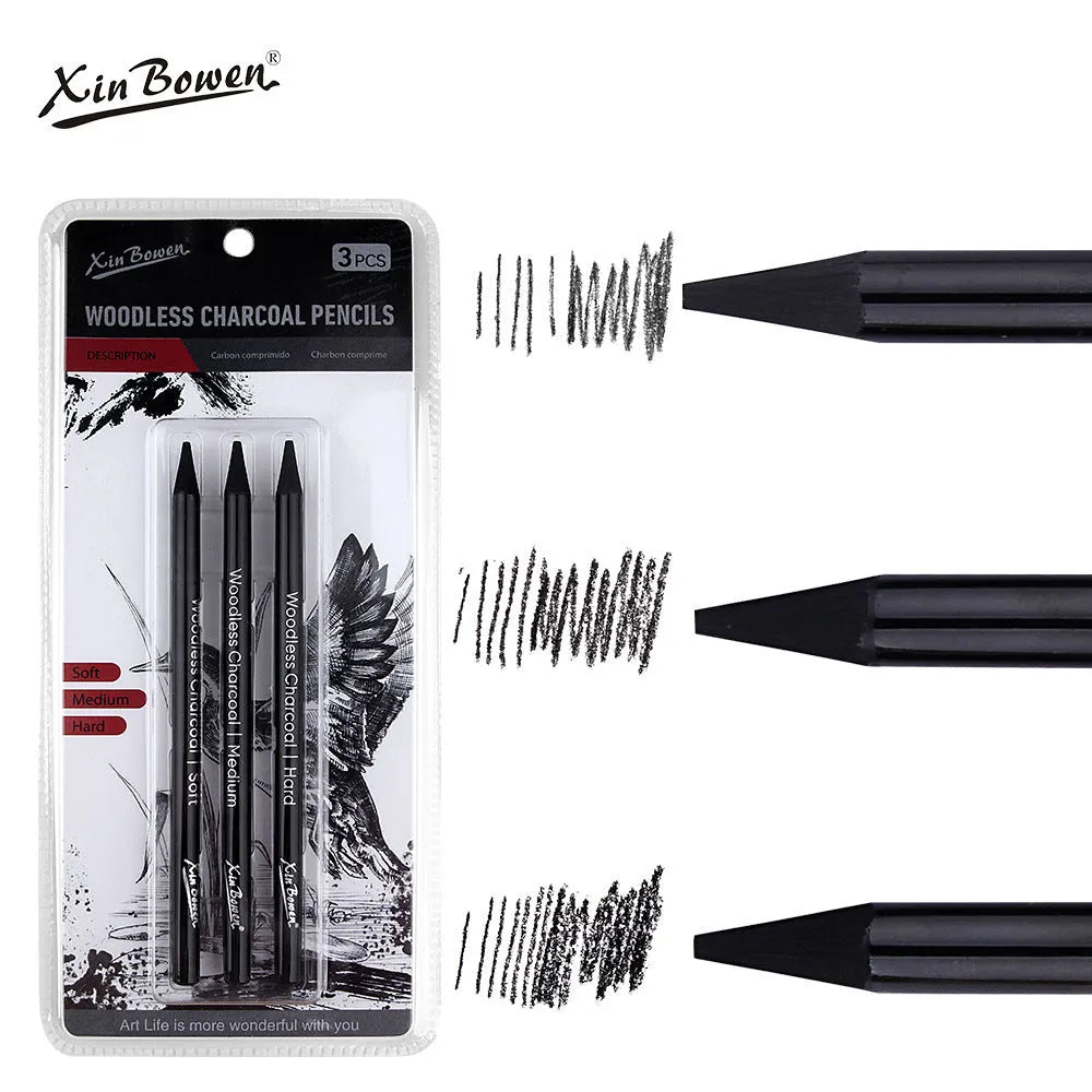 Set of six wood-free graphite sketching pencils in different grades for artistic drawing