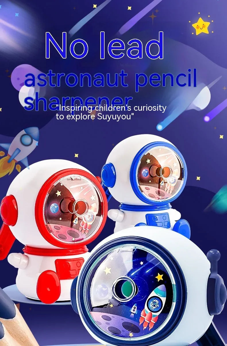 Children's astronaut cartoon manual pencil sharpener in blue or pink colour options
