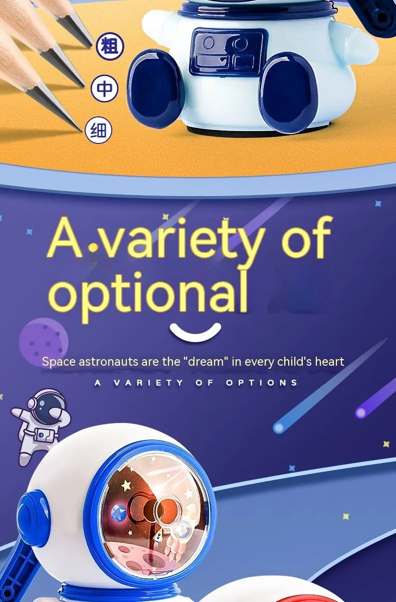 Children's astronaut cartoon manual pencil sharpener in blue or pink colour options