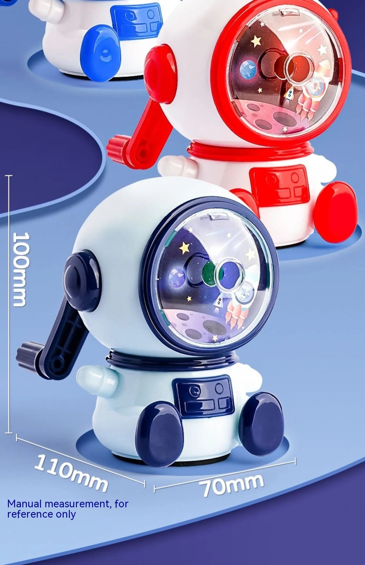 Children's astronaut cartoon manual pencil sharpener in blue or pink colour options