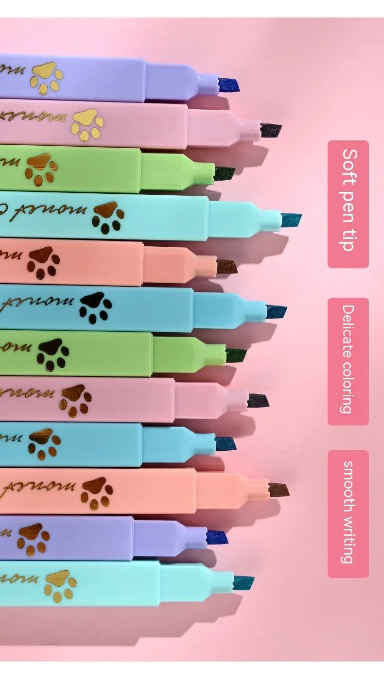 Cat's Paw fluorescent marker pen set of six with oblique heads in assorted colours