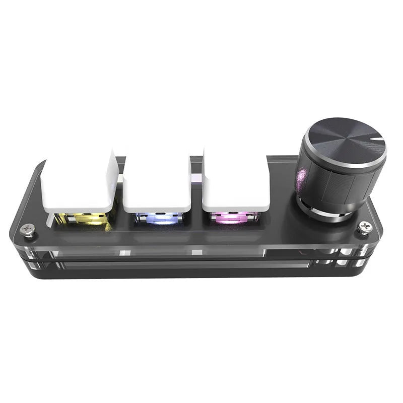 Black programmable macro keypad with RGB backlighting and copy paste buttons