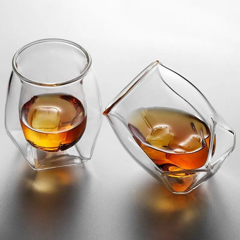 180ml handmade double glazed borosilicate whiskey glass with thermal insulation