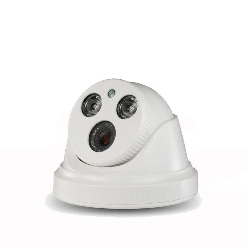 Dome surveillance camera with 3.6mm lens, 1200 TVL CMOS sensor and 10m infrared night vision for indoor use.
