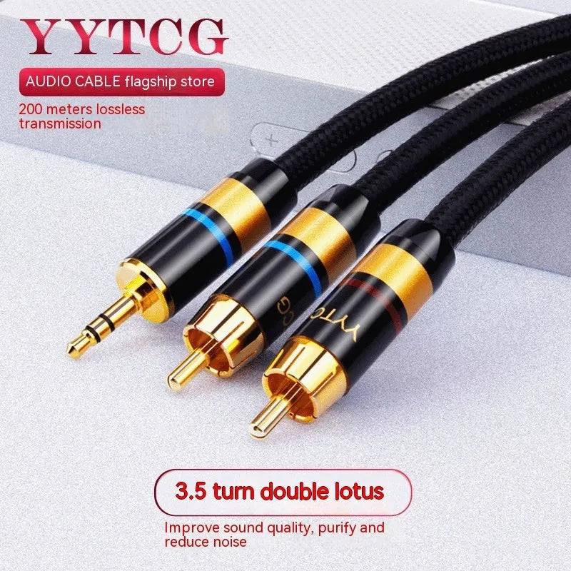 3.5mm to 2RCA computer audio cable with PVC cotton net sheath in multiple lengths