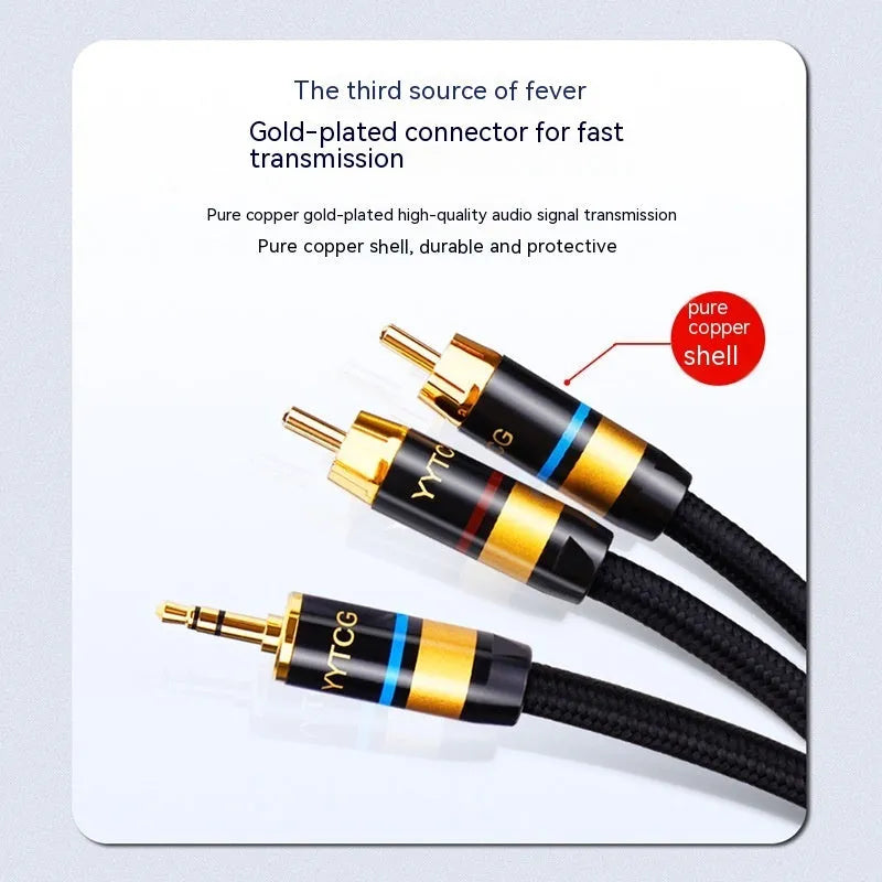 3.5mm to 2RCA computer audio cable with PVC cotton net sheath in multiple lengths