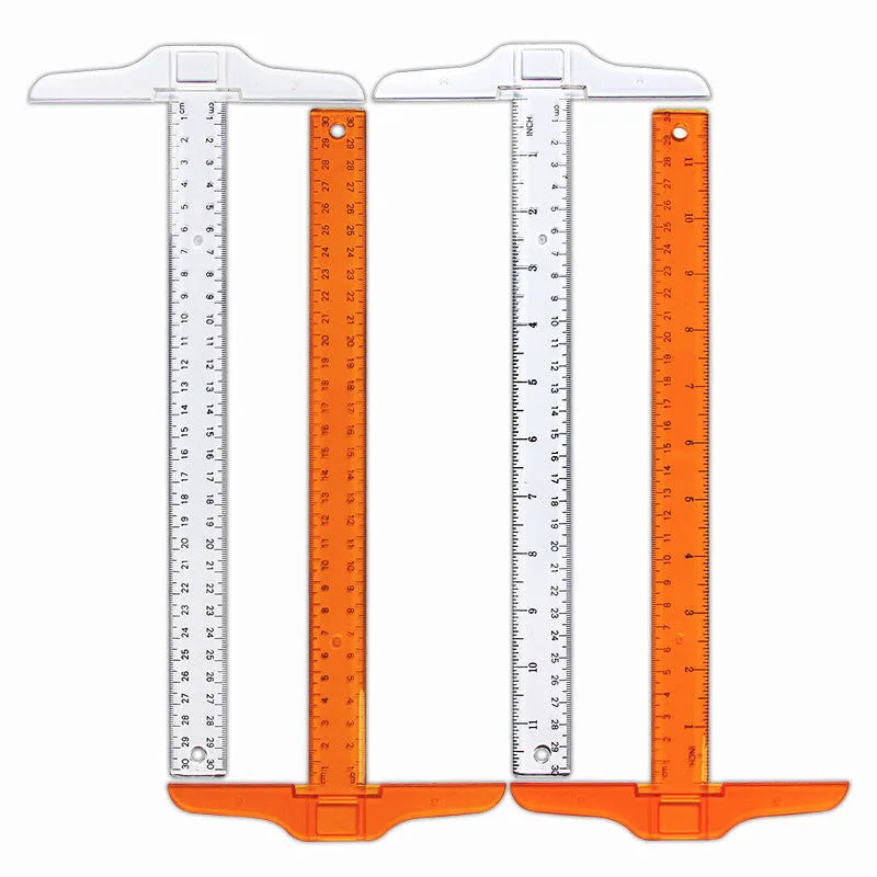 30cm T-shaped plastic ruler in transparent or orange yellow with measurement scales