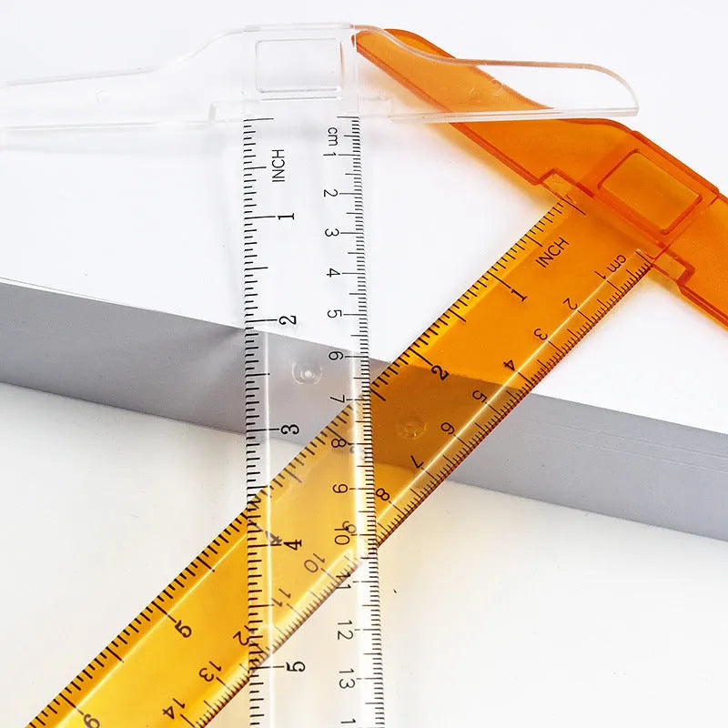 30cm T-shaped plastic ruler in transparent or orange yellow with measurement scales