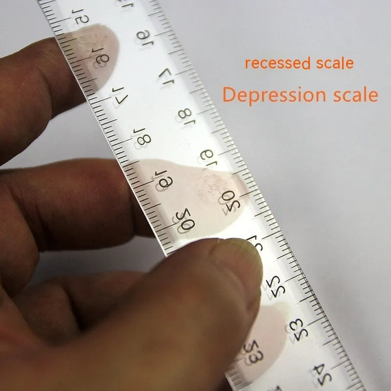 30cm T-shaped plastic ruler in transparent or orange yellow with measurement scales
