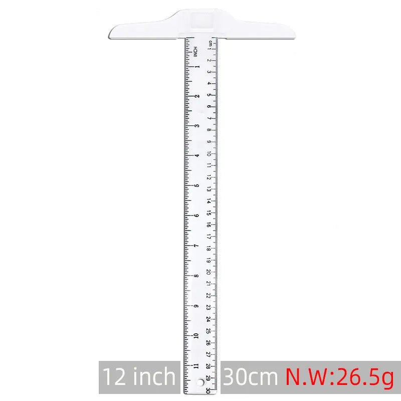 30cm T-shaped plastic ruler in transparent or orange yellow with measurement scales