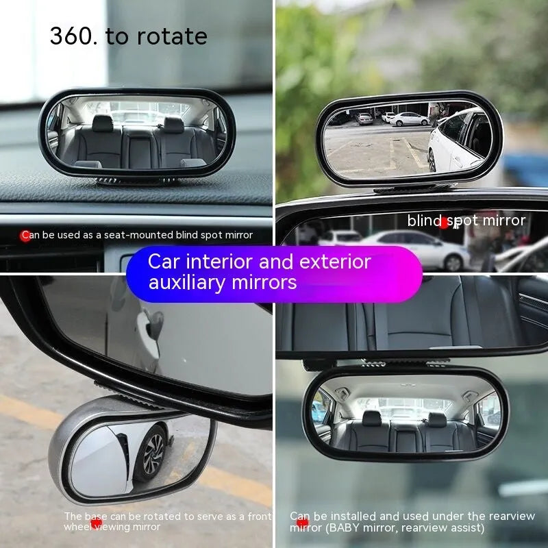 Black 360-degree rotation car rearview mirror with ABS glass, universal fit with sucker mount option