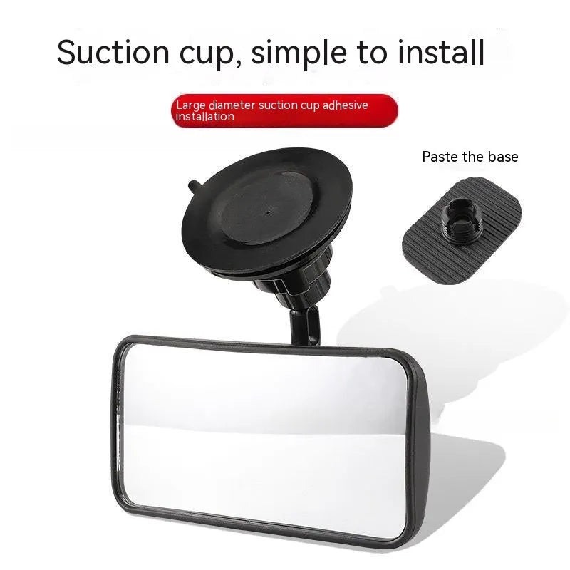 Black 360-degree rotation car rearview mirror with ABS glass, universal fit with sucker mount option
