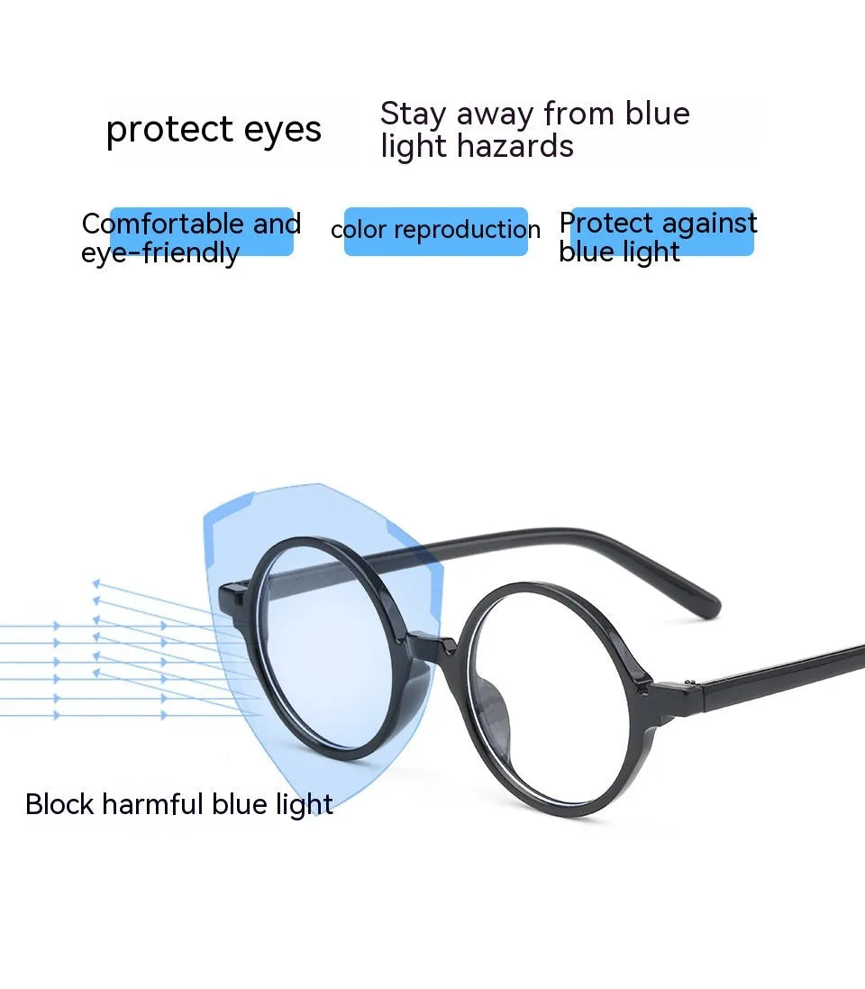 Retro round fashion glasses with flat mirror lenses in four colour options