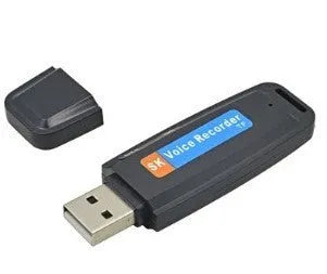 Black and white USB flash drive with voice recording function showing 70mm length