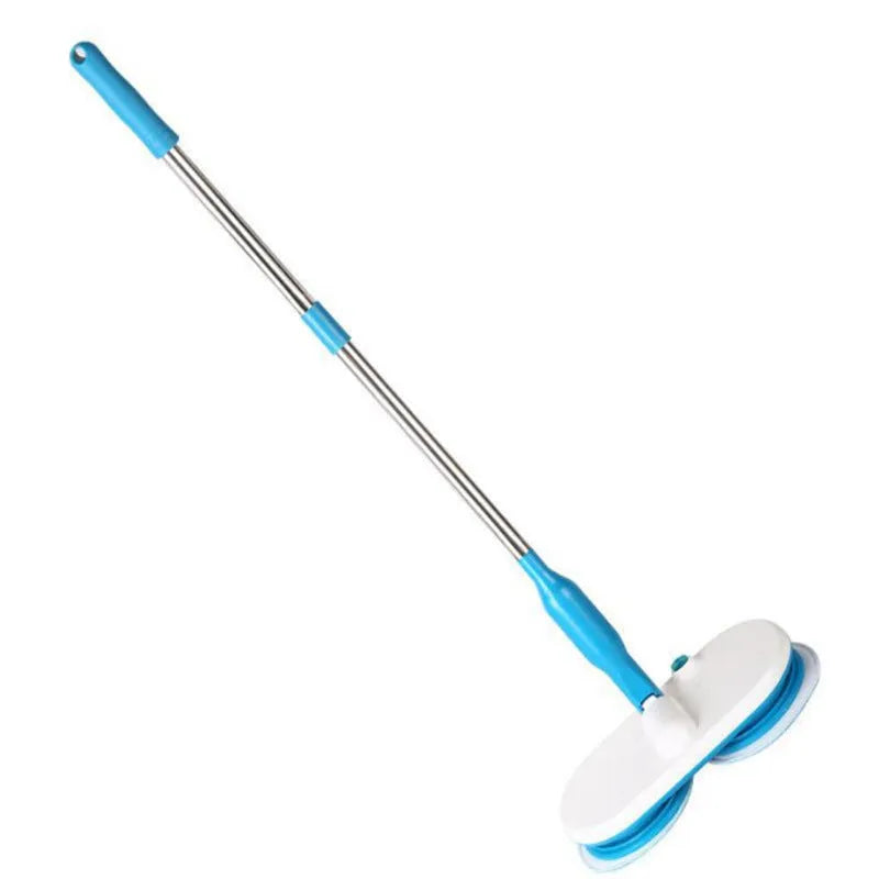 Handheld wireless electric floor mop with USB charging port and set of microfiber, scrubbing, and polishing pads.