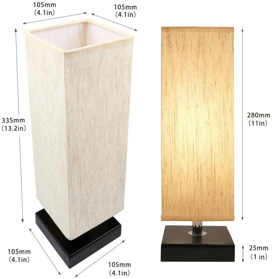 Square cloth-covered table lamp with E26 fitting and 110V voltage, American style, no bulb included