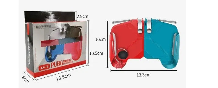 AK16 extendable mobile phone game controller with L1 and R1 trigger buttons in red and blue colours