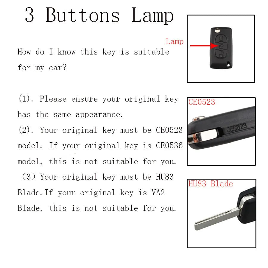 Black Peugeot car key with light on metal key ring