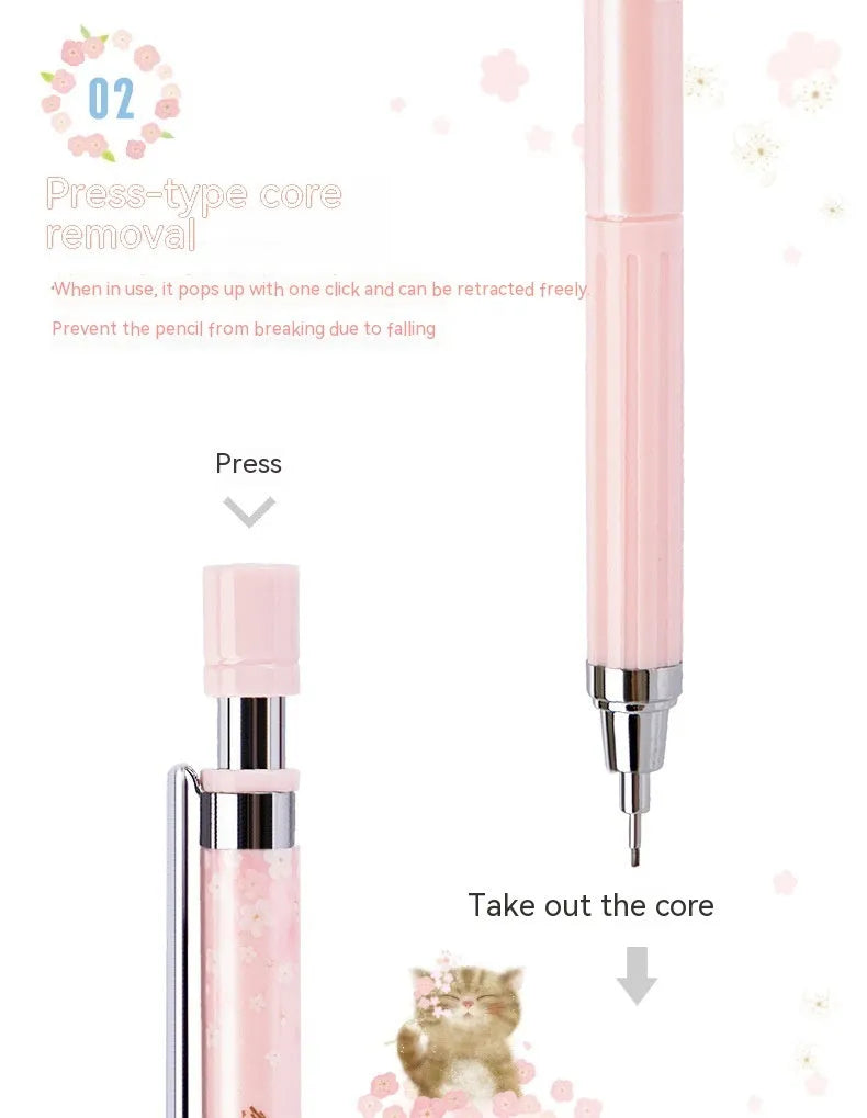 Cartoon automatic pencil set with three 0.5mm pens and HB refill boxes