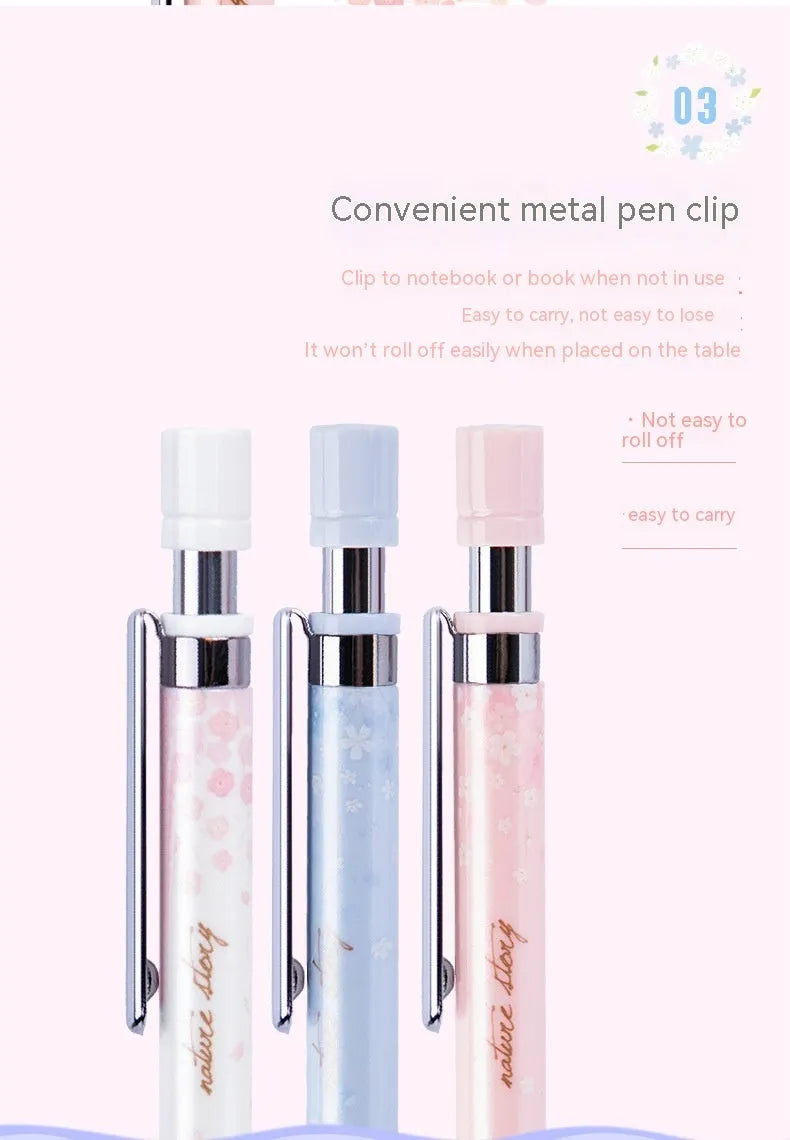 Cartoon automatic pencil set with three 0.5mm pens and HB refill boxes
