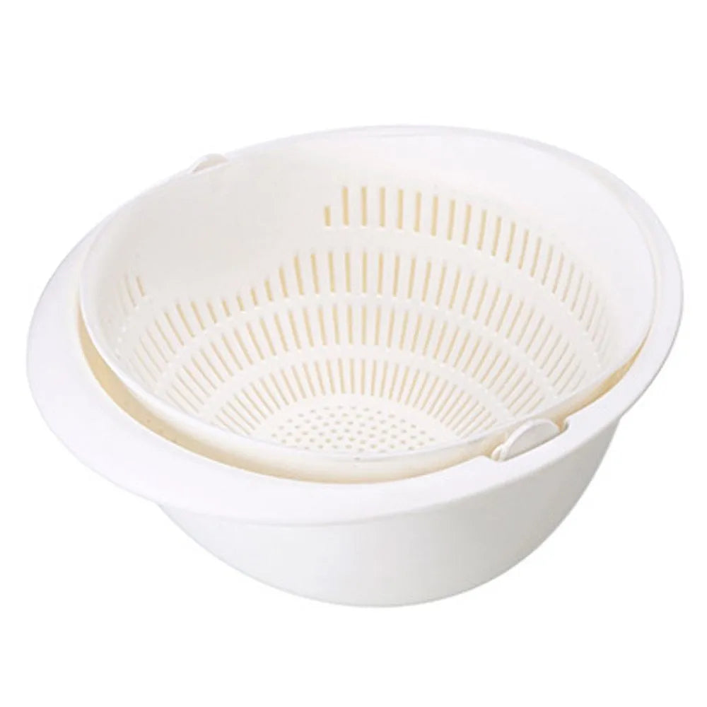 Detachable double-layer PP drain basket, 23 x 23 x 10.5 cm, for fruit, vegetables and rice noodles