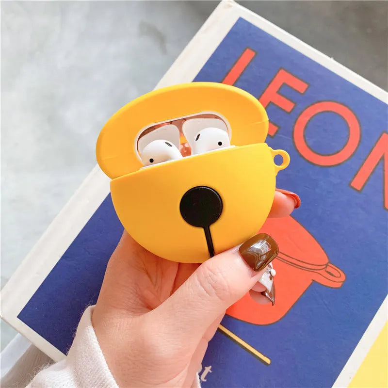 Yellow silicone AirPods case with bell charm for 1st and 2nd generation models