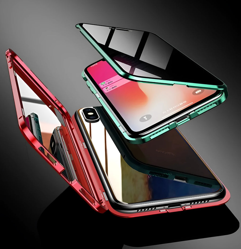 Samsung Galaxy anti-peeping magnetic phone case in clamshell design with double-sided glass