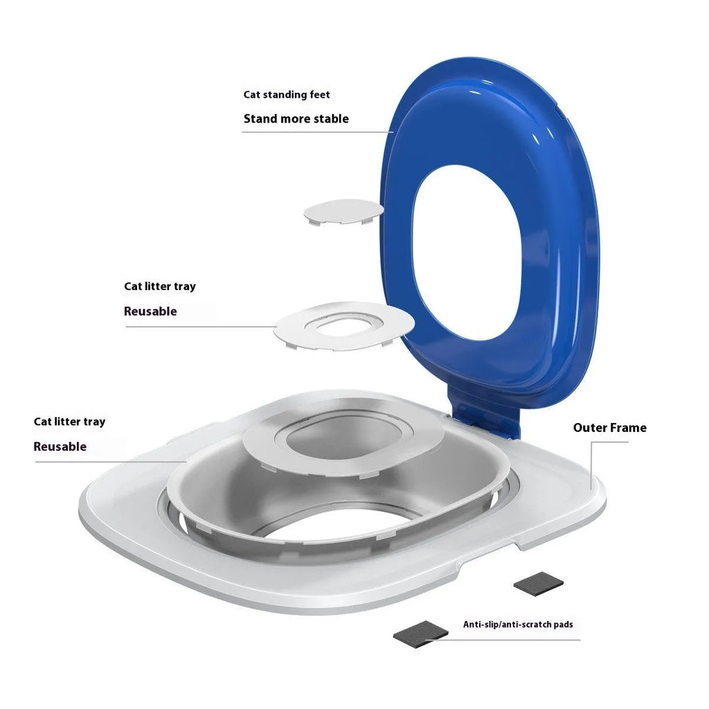 Fifth generation cat toilet training tray with integrated mat in blue, grey or green ABS plastic