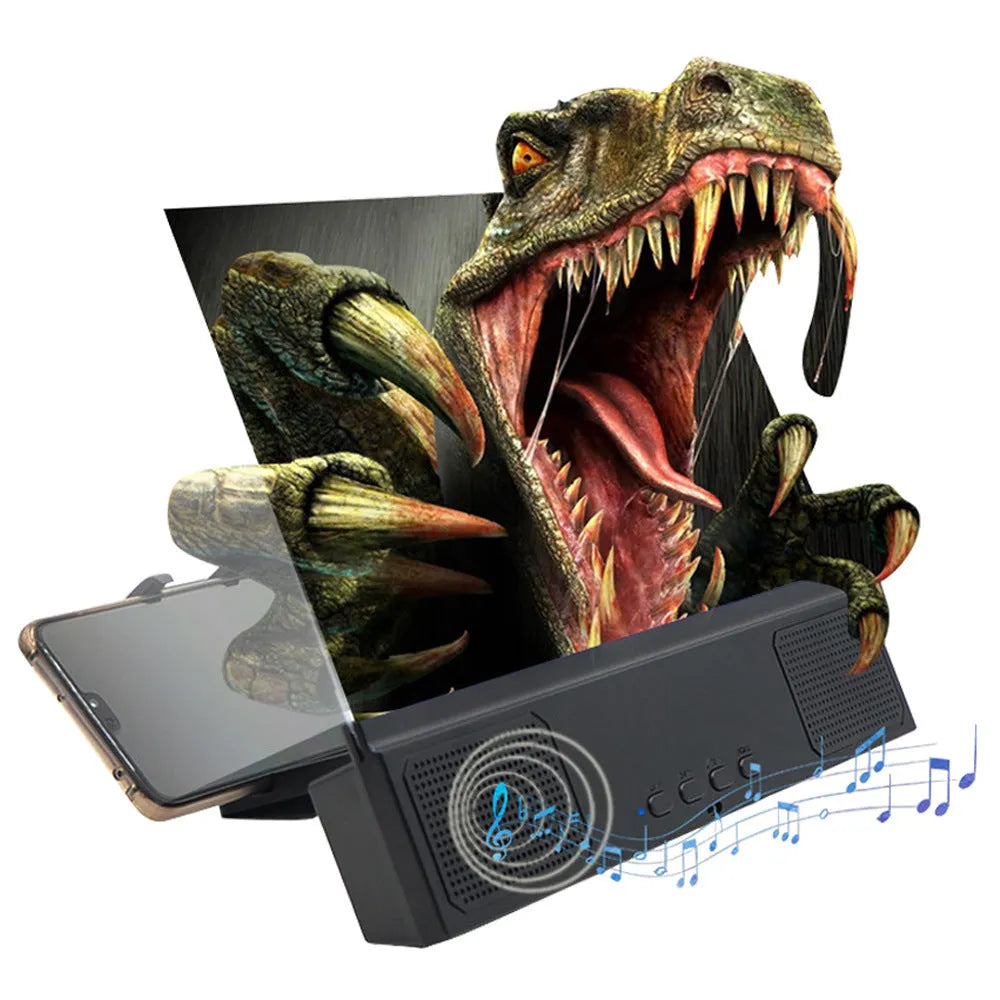 12-inch mobile phone screen amplifier with black ABS housing and acrylic lens, showing phone placement.