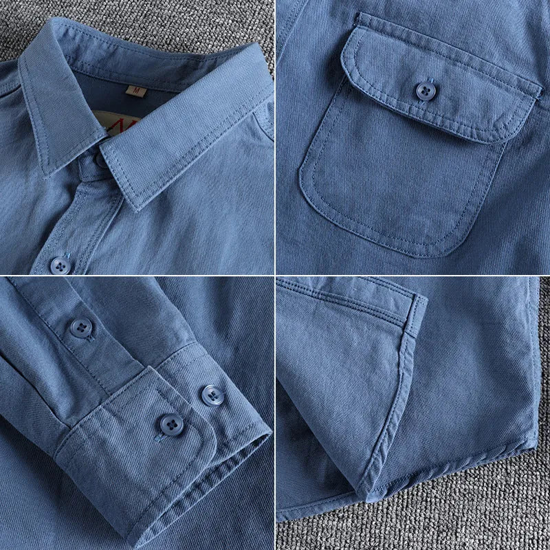 Men's solid colour cotton cardigan shirt with long sleeves in light blue colour option