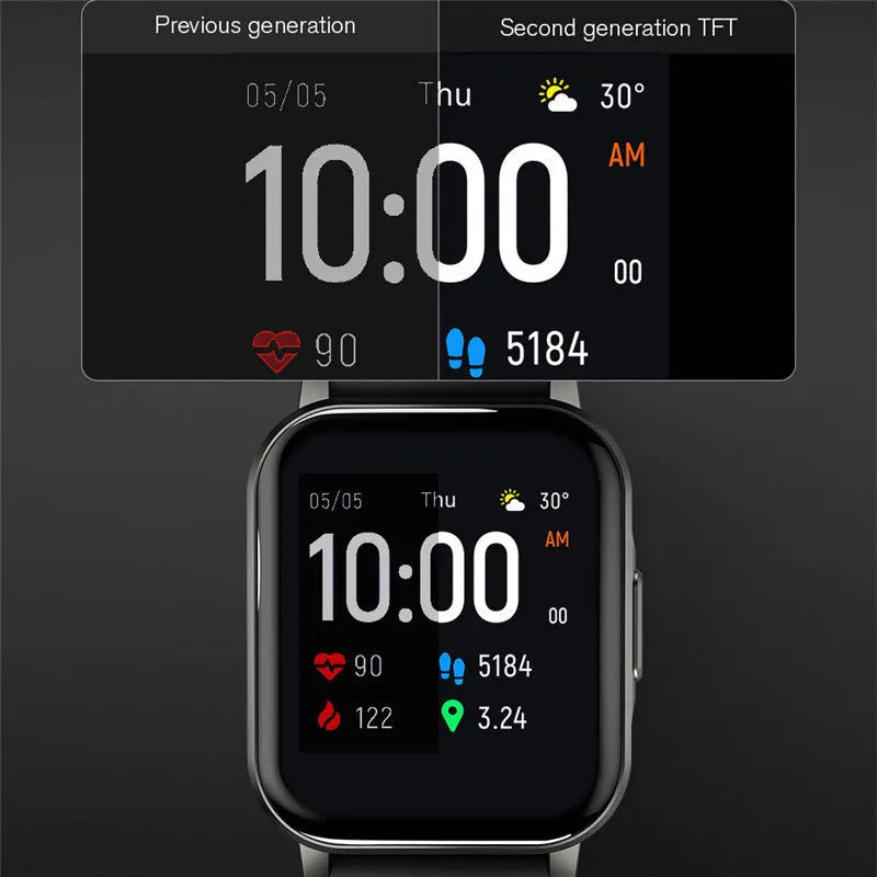 Black waterproof smart fitness bracelet with 1.4-inch touch screen on silicone strap