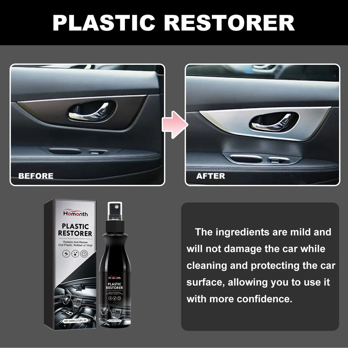 100ml car plastic renovation agent set with sponge and cloth for automotive interior plastic cleaning