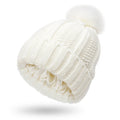 Women's satin-lined wool beanie with faux fur pom pom in various colours