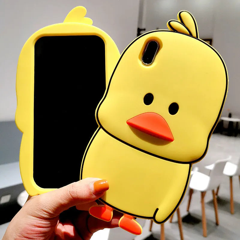 Green silicone phone case with a cartoon animal design for Apple iPhone models.