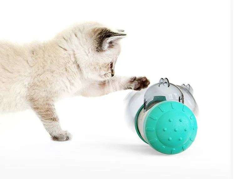 ABS dog treat leaking toy with wheel and quacking sound, available in blue, pink, green, yellow, and black