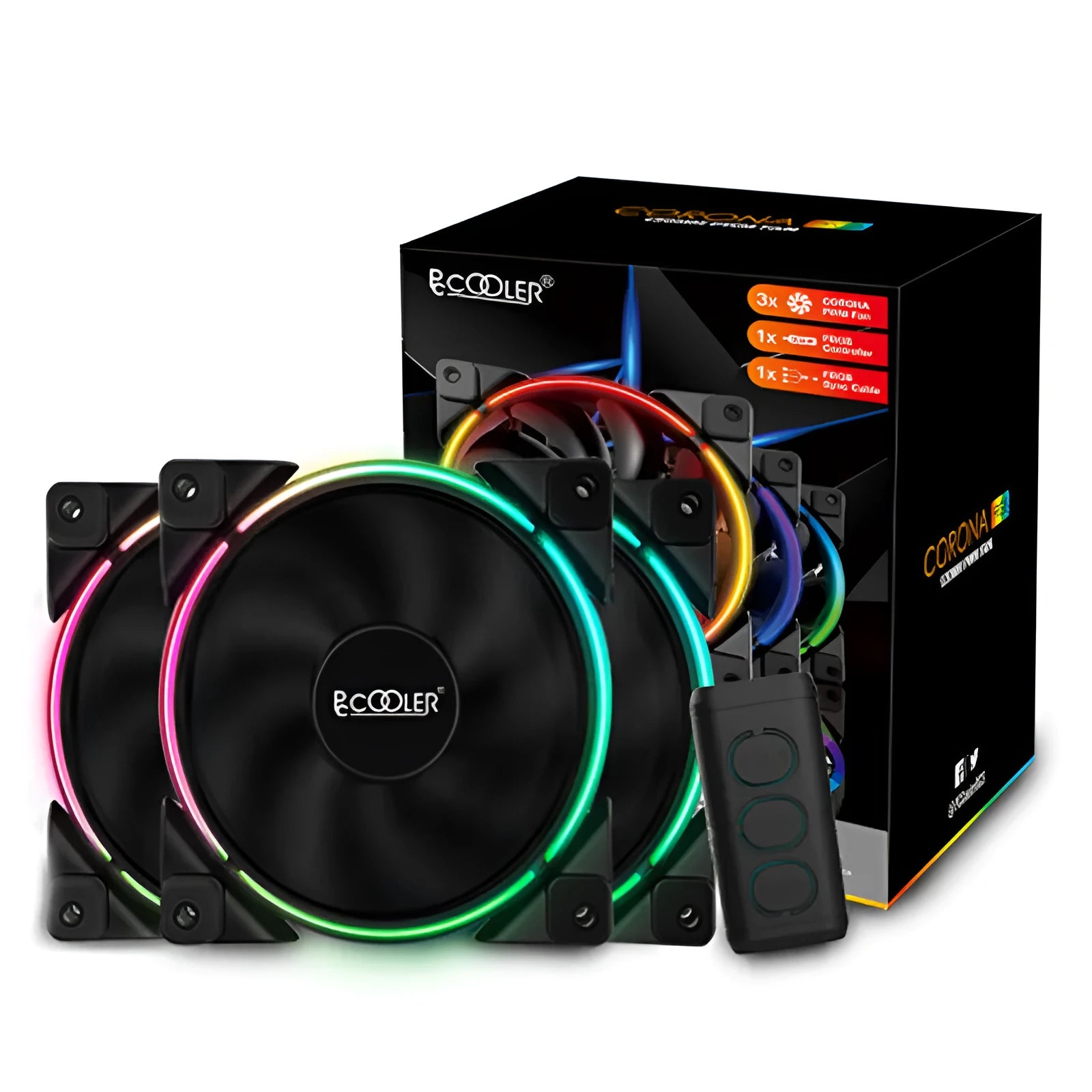 Three black 120mm RGB PC case fans with transparent blades and hydraulic bearings