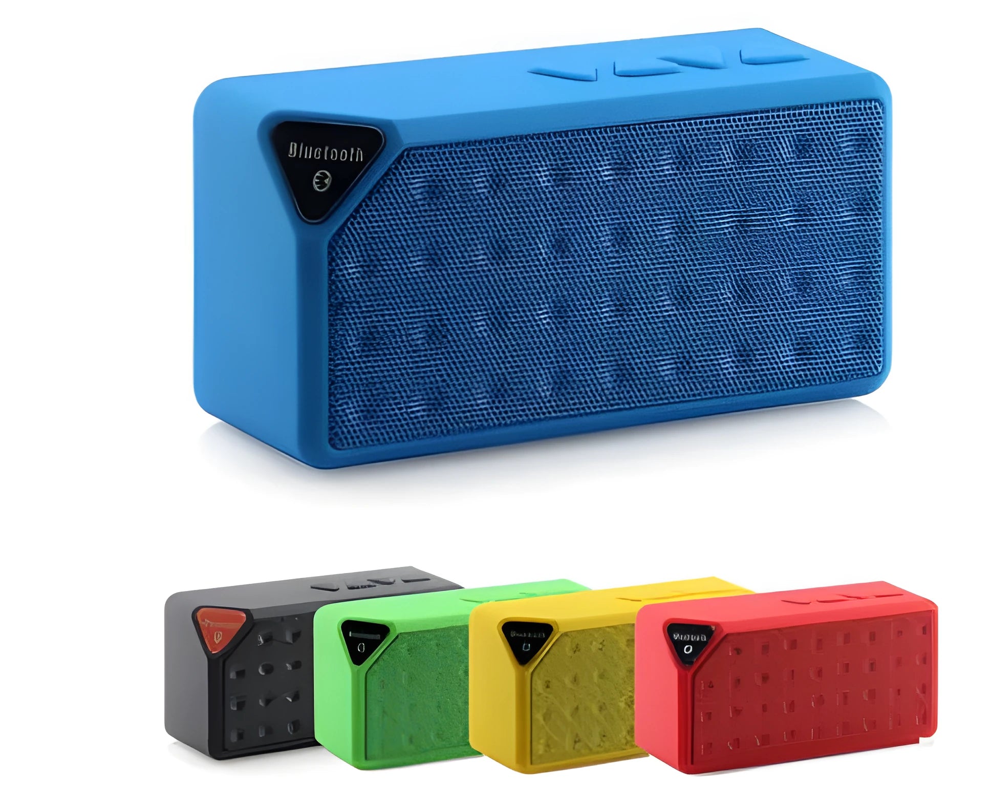 Cannon X3 small cube-shaped wireless Bluetooth portable speaker shown in one of five colours: black, blue, green, red, or yellow.