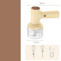 Beige yellow USB rechargeable electric garlic chopper with 250ml cup and 304 blade on a kitchen counter
