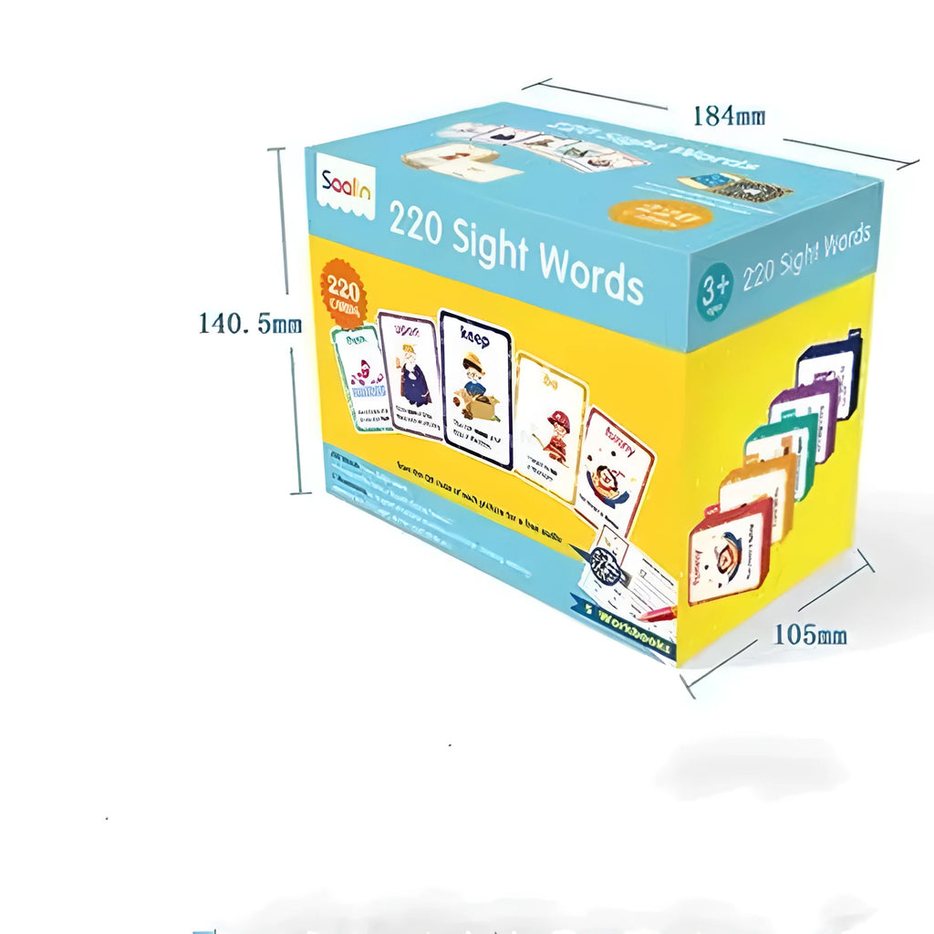High frequency word card gift box set with 220 game cards and 5 workbooks for early phonics learning.