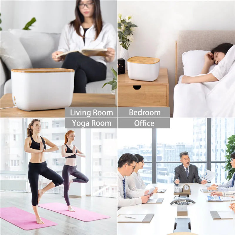 GX-22K white household aroma diffuser and humidifier with night light on a wooden table.