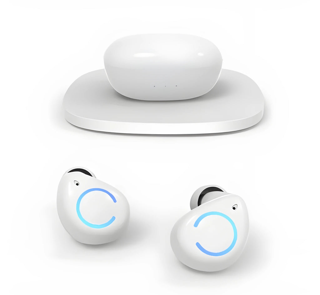 M18 true wireless stereo in-ear headset in black and white colour options with charging case