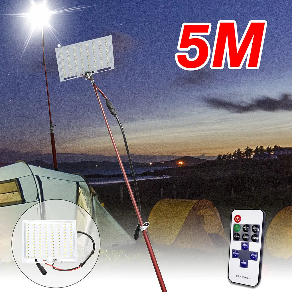 White LED fishing rod light on telescopic pole with remote controller for outdoor use