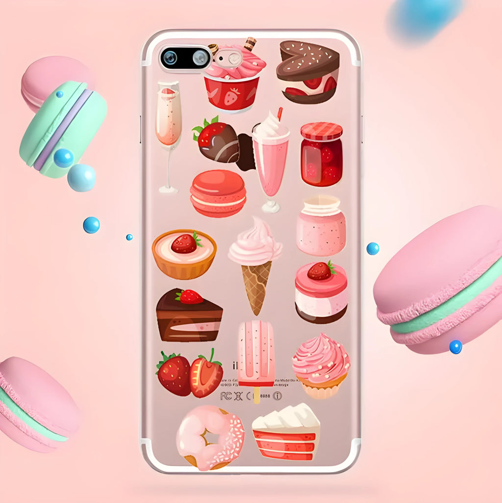 Transparent silicone phone case with ice cream pattern for iPhone models