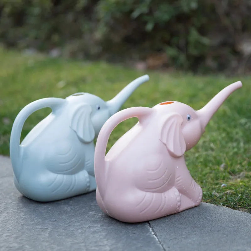 Pink elephant-shaped watering can with long nozzle and child-friendly handle for garden watering
