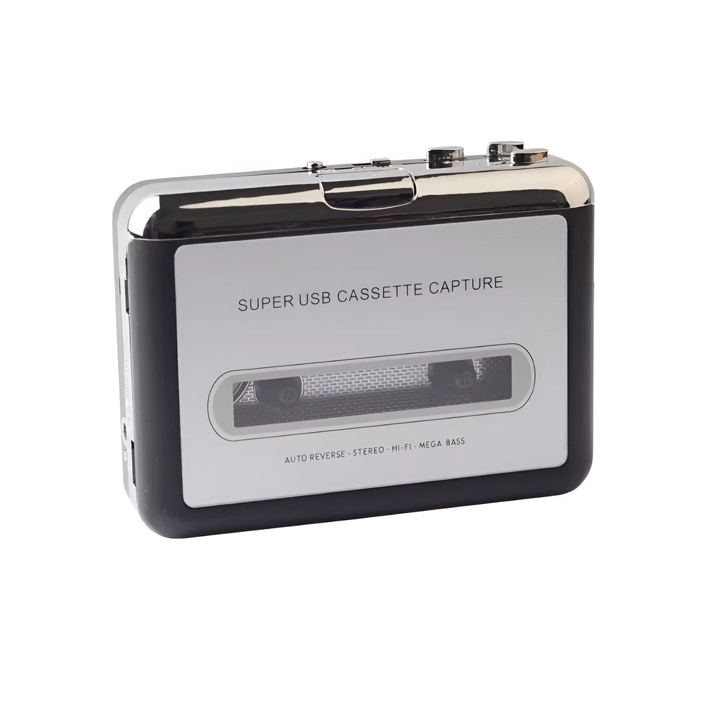 Cassette to MP3 converter unit with USB cable for converting tape audio to digital files