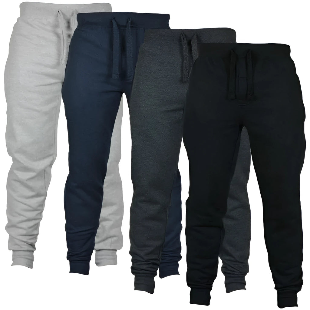 Men's solid colour drawstring fleece casual pants in loose fit with flat front design