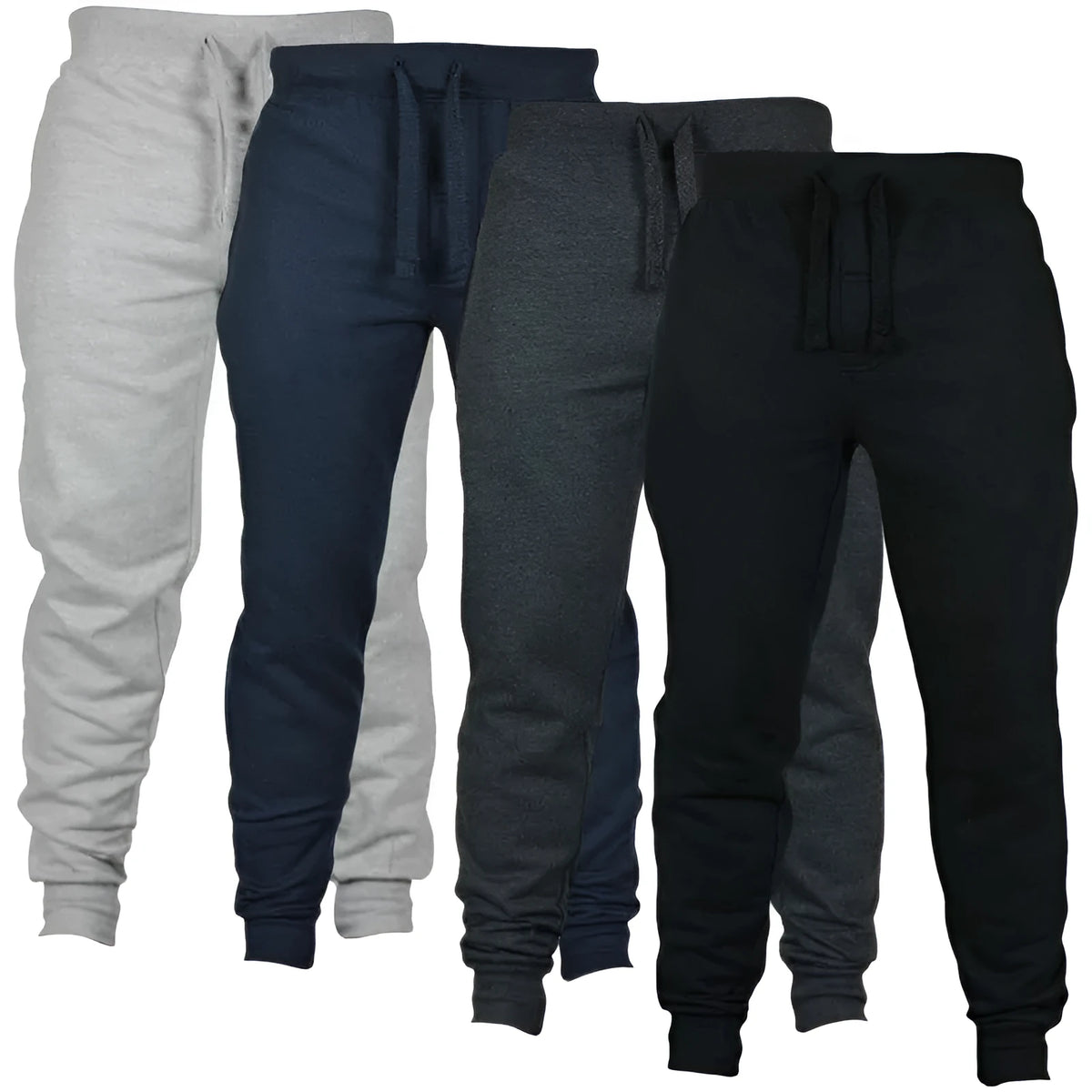 Men's solid colour drawstring fleece casual pants in loose fit with flat front design